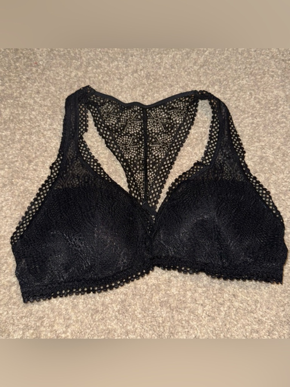 Lace Bralette with Racerback Detail - Black